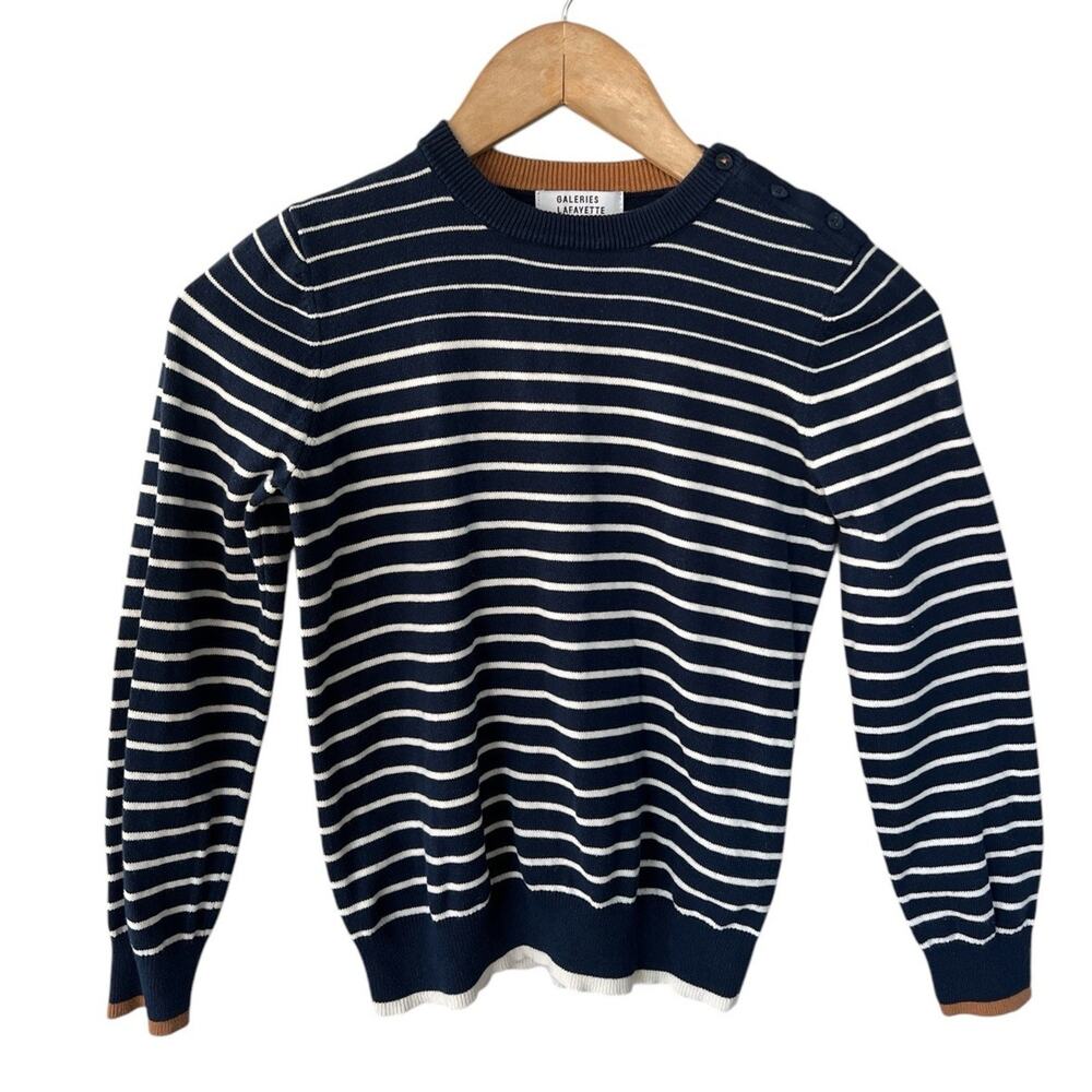 Galeries Lafayette Unisex Kids Navy Blue Stipe Nautical Sweater 10y
